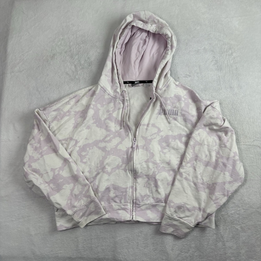 Puma Lavender Fog Relaxed Zip Up Tie Dye Full Zip Crop Hoodie Women's XL